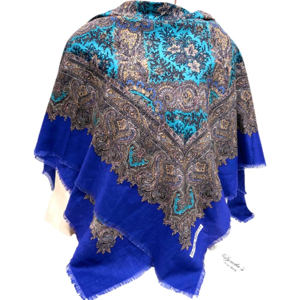 Unused-BLACK WATCH Stole, Scarf Ex Large 50" Purple Bue Fringe ,Made England(68